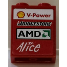 LEGO Red Panel 1 x 2 x 2 with V-Power, Bridgestone, AMD (Right) Sticker with Side Supports, Hollow Studs (6268)