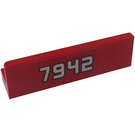 LEGO Red Panel 1 x 4 with Rounded Corners with White '7942' with Black Border on Red Background Sticker (15207)