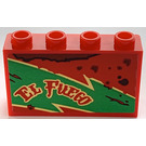 LEGO Red Panel 1 x 4 x 2 with El Fuego on green Arrow right Sticker (14718)