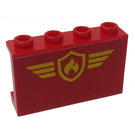 LEGO Red Panel 1 x 4 x 2 with ellow and Red Fire Logo Badge and Yellow Stripes Sticker (14718)