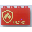 LEGO rot Panel 1 x 4 x 2 mit "R.O.S.-T3" und Feuer Emblem Aufkleber (14718)