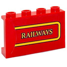 LEGO rot Panel 1 x 4 x 2 mit RAILWAYS Aufkleber (14718)