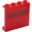 LEGO rot Panel 1 x 4 x 3 mit 'Feuer Department' Aufkleber mit Seitenstützen, Hohlbolzen (35323)