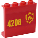 LEGO rouge Panneau 1 x 4 x 3 avec Feu logo et "4208" (La gauche) Autocollant avec supports latéraux, tenons creux (60581)