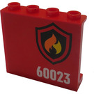 LEGO rouge Panneau 1 x 4 x 3 avec Feu logo et "60023" (Droite) Autocollant avec supports latéraux, tenons creux (60581)