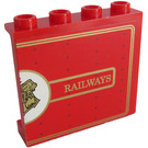 LEGO Red Panel 1 x 4 x 3 with Hogwart's Railways Logo (Right) Sticker with Side Supports, Hollow Studs (60581)