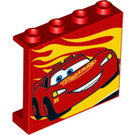 LEGO rot Panel 1 x 4 x 3 mit Lightning McQueen und Gelb flames mit Seitenstützen, Hohlbolzen (33895 / 60581)