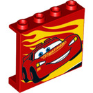 LEGO Red Panel 1 x 4 x 3 with Lightning McQueen and yellow flames with Side Supports, Hollow Studs (33895 / 60581)