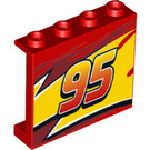 LEGO rot Panel 1 x 4 x 3 mit Lightning McQueen Links Gelb flash Middle und '95' mit Seitenstützen, Hohlbolzen (34227 / 60581)