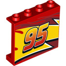 LEGO rot Panel 1 x 4 x 3 mit Lightning McQueen Gelb flash Middle und '95' mit Seitenstützen, Hohlbolzen (33892 / 60581)
