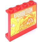 LEGO rot Panel 1 x 4 x 3 mit Orange Exhibition Museum Aufkleber mit Seitenstützen, Hohlbolzen (35323)
