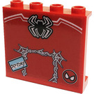 LEGO Rood Paneel 1 x 4 x 3 met Spiderman logo, Masker, 'Spidey', Spin Web Sticker met zijsteunen, holle noppen (35323)