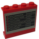 LEGO rouge Panneau 1 x 4 x 3 avec Trans Schedule "Bangkok, New York" Autocollant sans supports latéraux, tenons pleins (4215)