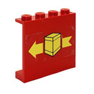 LEGO rouge Panneau 1 x 4 x 3 avec Jaune Boîte et La Flèche (La gauche) Autocollant sans supports latéraux, tenons pleins (4215)