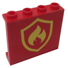 LEGO rot Panel 1 x 4 x 3 mit Gelb Schild und Flamme Muster Aufkleber mit Seitenstützen, Hohlbolzen (35323)