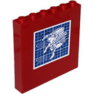 LEGO Rood Paneel 1 x 6 x 5 met Motor Drawing Aan Blauw Checked Background Sticker (59349)