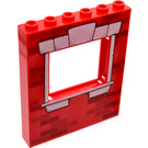 LEGO Red Panel 1 x 6 x 6 with Window Cutout with Bricks and White Window Frame (15627 / 17666)