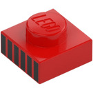 LEGO Rood Plaat 1 x 1 met Zwart Strepen (3024 / 106727)