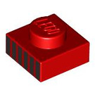 LEGO Rood Plaat 1 x 1 met Zwart Strepen (3024 / 106727)