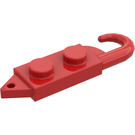 LEGO Rood Plaat 1 x 2 met Kraan Haak Rechts (3127)