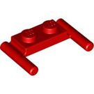 LEGO rot Platte 1 x 2 mit Griffe (Niedrige Griffe) (3839)