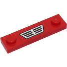 LEGO Red Plate 1 x 4 with Two Studs with car grille Sticker without Groove (92593)