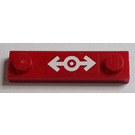 LEGO Rood Plaat 1 x 4 met Twee Studs met Wit Trein logo Sticker zonder groef (92593)