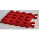 LEGO rouge assiette 4 x 4 avec Clips (Écart dans les clips) (47998)