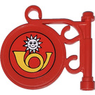 LEGO Red Pole Sign with Horn and Stamp Sticker (2038)