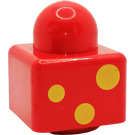 LEGO Röd Primo Kloss 1 x 1 med 3 Gul Spots på Motsatta sidor (31000 / 82406)