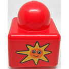 LEGO Red Primo Brick 1 x 1 with smiling Sun and n° 1 on opposite sides (31000 / 49044)