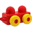 LEGO Red Primo Vehicle base with yellow wheels and tow hitches