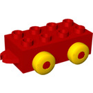 LEGO Red Quatro 2 x 4 Vehicle Base with Hitches and 4 Yellow Wheels (54106)