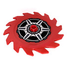 LEGO Red Saw Blade with 14 Teeth with Wheel spokes and hub pattern Sticker (61403)