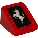 LEGO Rood Helling 1 x 1 (31°) met Ferrari Paard Aan Zwart Background Sticker (35338)
