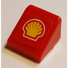 LEGO Red Slope 1 x 1 (31°) with Shell Logo Sticker (50746)