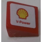 LEGO rouge Pente 1 x 1 (31°) avec 'Shell' logo, 'V-Power' (La gauche) Autocollant (35338)