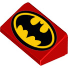 LEGO Rood Helling 1 x 2 (31°) met Classic Batman logo (29094 / 85984)