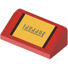 LEGO rot Steigung 1 x 2 (31°) mit 'Ferrari' und Schwarz und Gelb Streifen Aufkleber (85984)
