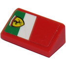 LEGO rouge Pente 1 x 2 (31°) avec Ferrari logo sur Green, blanc et rouge Background - La gauche Autocollant (85984)