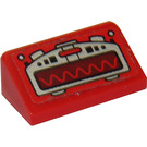 LEGO rouge Pente 1 x 2 (31°) avec Argent Oscilloscope et rouge Sine Wave Autocollant (85984)