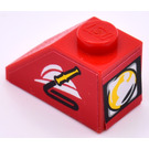 LEGO rouge Pente 1 x 2 (45°) avec Lamp et Feu Tuyau Autocollant (3040)