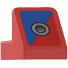 LEGO Rood Helling 1 x 2 (45°) met Plaat met Blauw Triangle en Ronde Catch Sticker (15672)