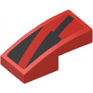 LEGO Rood Helling 1 x 2 Gebogen met Zwart Pijl Shape en Triangle (Rechtsaf) Sticker (3593)