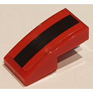 LEGO rouge Pente 1 x 2 Incurvé avec Noir Stripe Autocollant (11477)