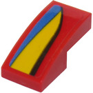 LEGO rot Steigung 1 x 2 Gebogen mit Schwarz, Gelb und Blau Streifen (Links) Aufkleber (11477)
