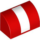 LEGO Red Slope 1 x 2 Curved with White stripe (94858 / 101875)