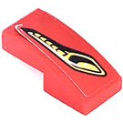 LEGO Red Slope 1 x 2 Curved with Yellow Front Light right Sticker (11477)