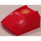 LEGO rouge Pente 1 x 2 x 2 Incurvé avec Shell logo (Model La gauche) Autocollant (30602 / 47904)