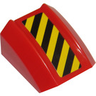 LEGO rouge Pente 1 x 2 x 2 Incurvé avec Jaune et Noir Danger Rayures (La gauche) Autocollant (30602)